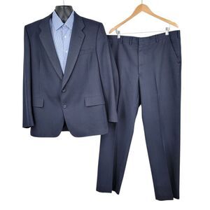 Dior Vintage Dark Blue Men's Blazer 2 Piece Suit Pants Trousers Pin Stripe